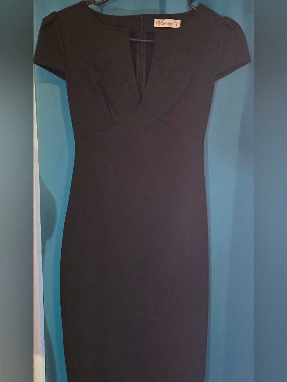 VfEmage Black Midi Dress with V-Neck